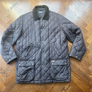 Vintage Polo Ralph Lauren Black Quilted Field Jacket with Corduroy Collar